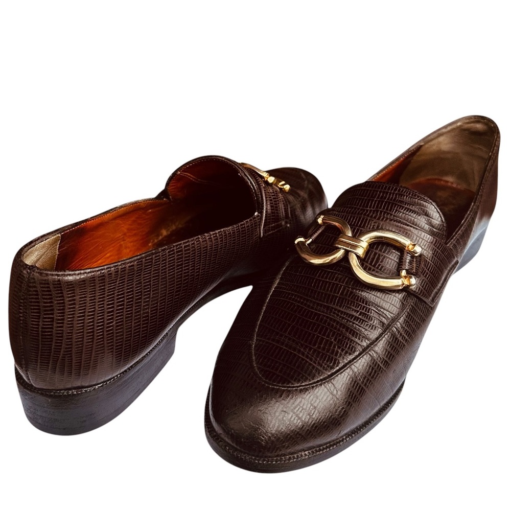 Robert Clergerie Brown Loafers Faux Lizard Skin Embossed Leather 6 1/2 M Vintage